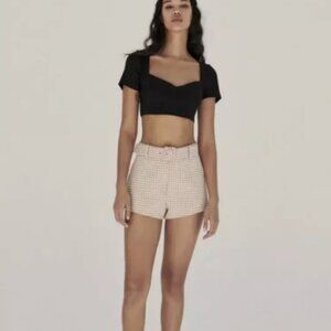 Zara Gingham Belted Shorts